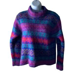Vintage Silverleaf Mohair Blend Sweater Women Medium Chunky Knitted Multicolor